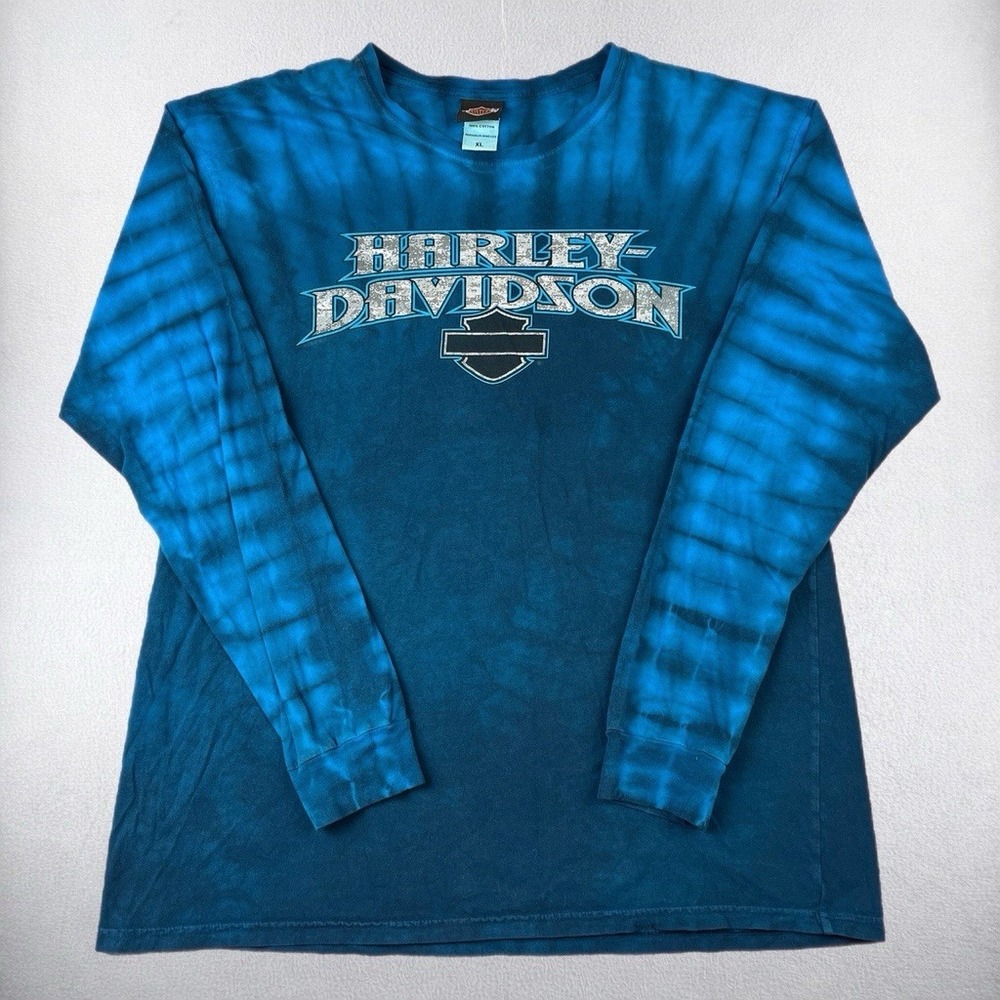 Vintage Harley Davidson T Shirt Men XL Blue Tie Dye Long Sleeve Indianapolis